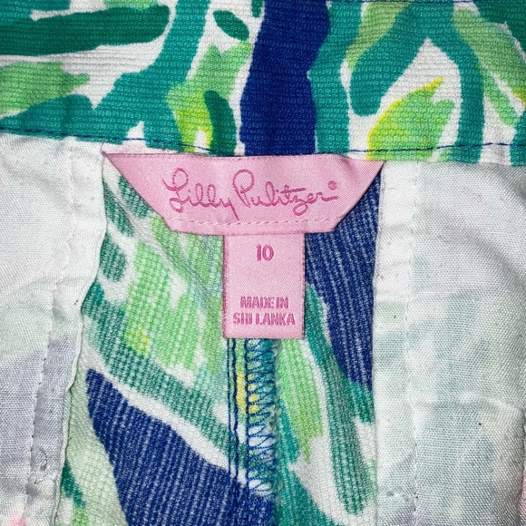 Lilly Pulitzer Callahan Shorts Sea Blue Green Pink Leaves Seaweed Fringe Size 10 - Picture 4 of 6